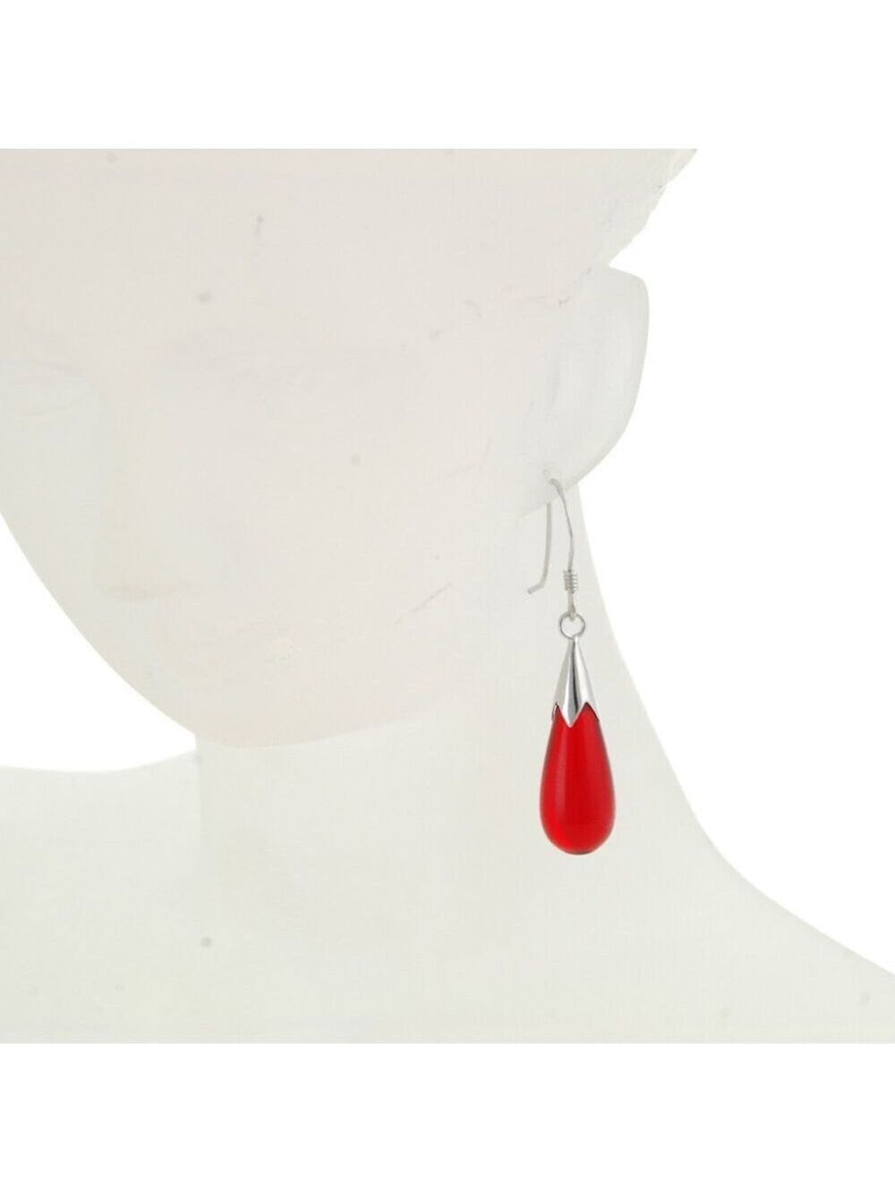 925 Sterling Silver Natural Red Agate Drop Earrings